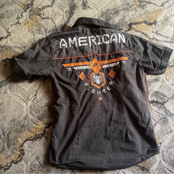 American Fighter Black and Orange Casual Button Down Shirt - Picture 2 of 6